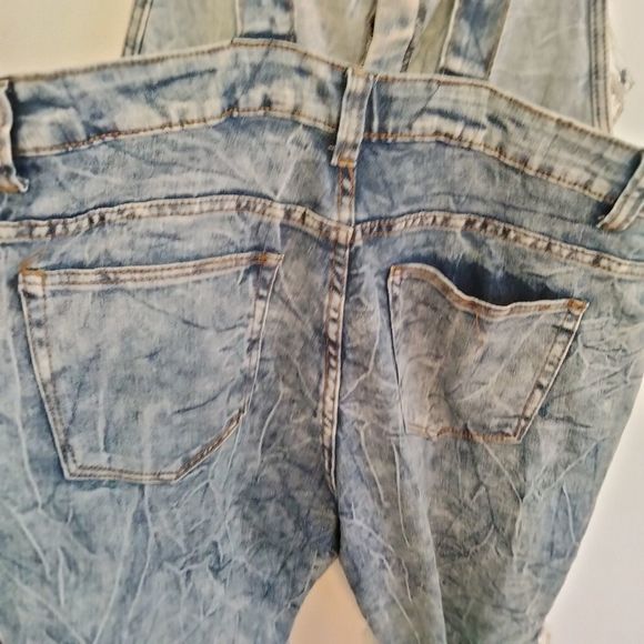 Thrill Extremely Distressed Blue Denim Overalls Size 22 - Picture 6 of 9